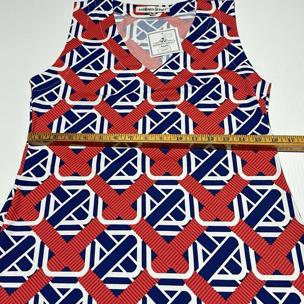 Barbara Gerwit Dress Womens M Medium Red White Blue Preppy Stretch NWT - Picture 7 of 9